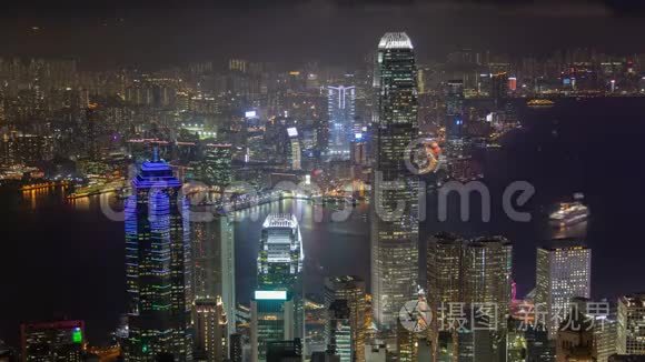 晚上香港天际线的时间流逝视频