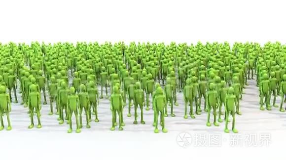 成群的绿色人物用手挥舞着阴影视频