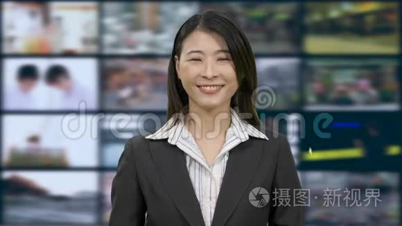 中国新闻女主播在演播室视频