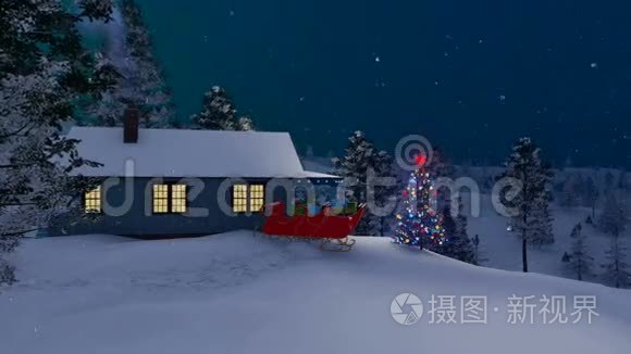圣诞老人的房子，晚上装饰圣诞节