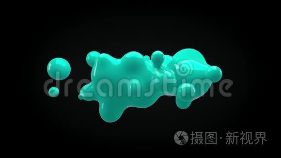 抽象3D渲染插图-变形图形隔离在黑色背景，元颜色下降