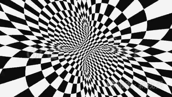 黑白幻视错觉. 抽象催眠动画背景. 格子几何环形壁纸短视频