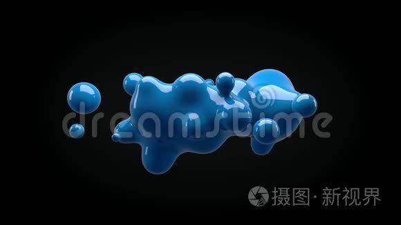 抽象3D渲染插图-变形图形隔离在黑色背景，元颜色下降