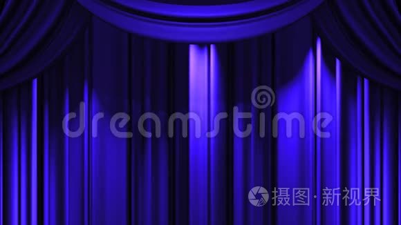 黑色背景的蓝色舞台幕布视频