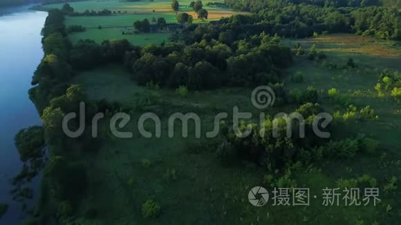 绿色草地河流的空中地貌视频