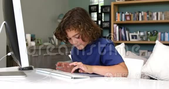快乐的儿子用电脑视频