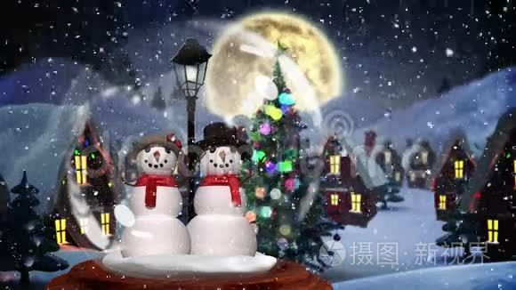 雪地雪人情侣可爱的圣诞动画视频