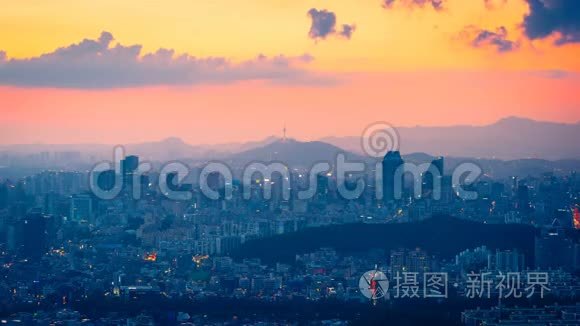 韩国首尔市天际线时间流逝视频