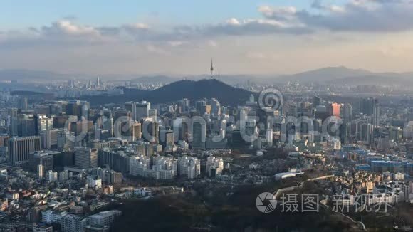 韩国首尔市天际线时间流逝视频