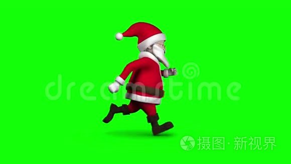卡通圣诞老人在绿色背景上奔跑视频