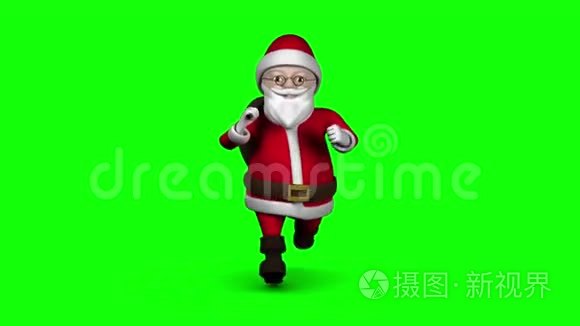 卡通圣诞老人在绿色背景上奔跑视频