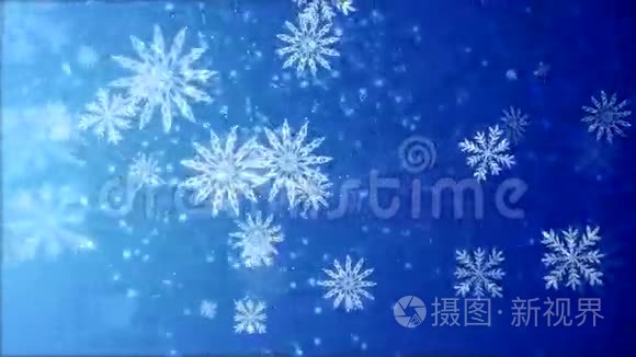 蓝色背景下雪花的视频动画视频