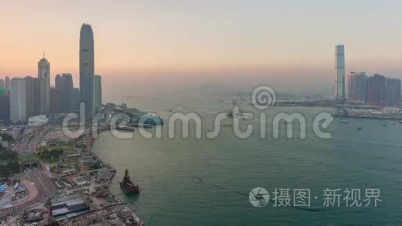 夕阳西下香港天台全景4k时间流逝中国