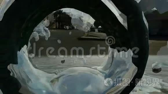 环形广场雕像中心是冰冻的水花视频