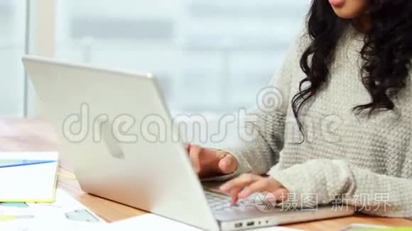 临时女商人用她的笔记本电脑