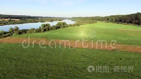 绿色草地河流的空中地貌视频