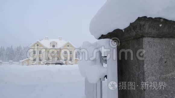 在爱沙尼亚棕榈庄园下雪视频