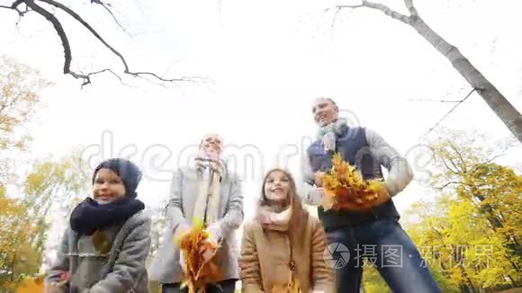 欢乐的一家人在公园玩秋叶视频