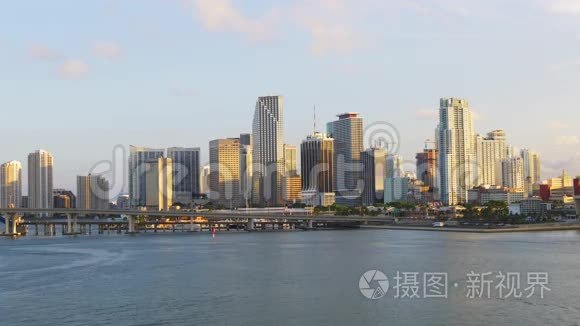 迈阿密夏季日落市中心全景4k美国