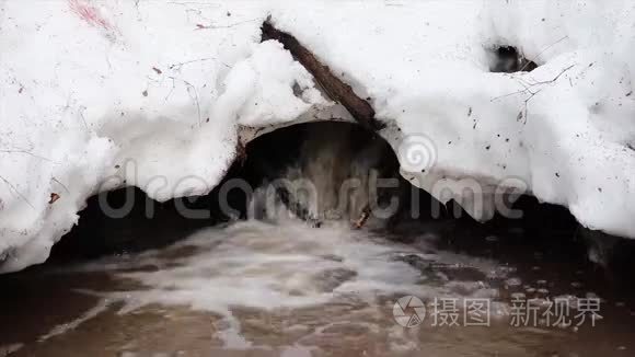 小溪在春天融雪视频