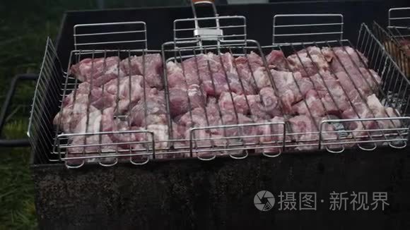 靠近户外的街头美食烤肉视频