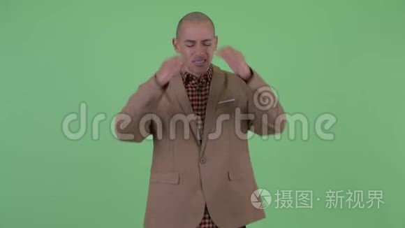 秃头多民族商人头痛