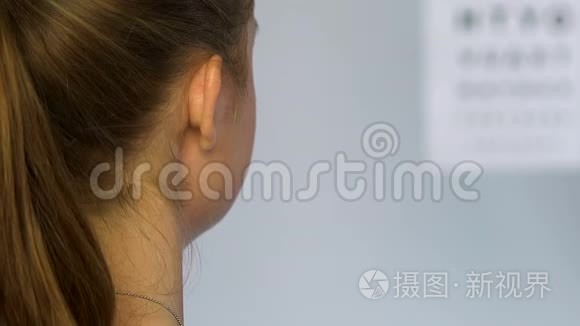 眼科医生检查女性患者视力，视力受损的投诉