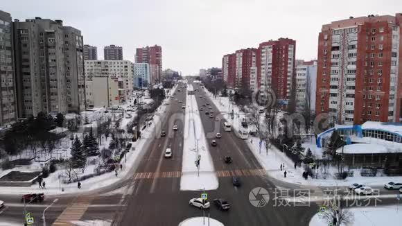 繁华城市路口的鸟瞰图视频