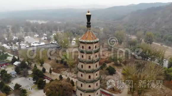 承德避暑山庄故宫内塔亭鸟瞰图视频